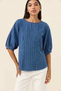 80 Rack: Isle of Mine Sloane Denim Top - Check