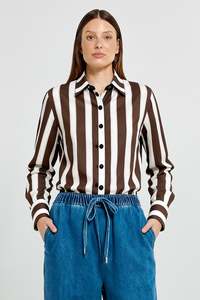 Betty Basics Sale: Betty Basics Coco Stripe Shirt - Choc Pink Stripe