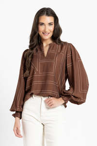 Leila + Luca Movement Blouse - Caramel Geo