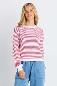 Betty Basics Scallop Knit Sweater - Red Stripe