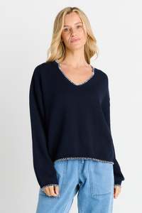 Betty Basics Ascot Stitch Sweater - Navy