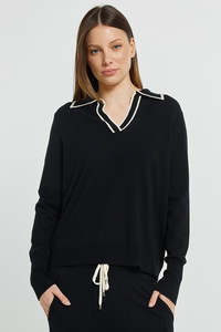 Betty Basics Makenna Polo Sweater - Black