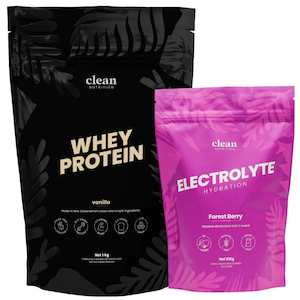 Kiwi Brands: Clean Nutrition Whey Protein + Electrolyte Stack