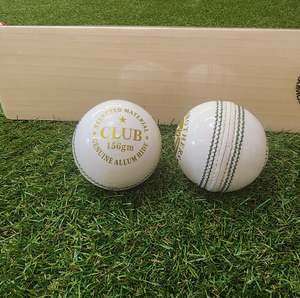 Balls: SHQ Club Leather Cricket Ball – 2 Piece – 142gm – White