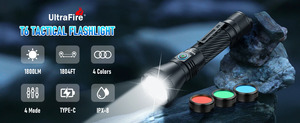 Products: Flashlight UltraFire T6 1800 Lumen Tactical Hunting Flashlight 550 Meter USBC 21700 Rechargeable Powerful Torch with Replaceable RGB Lenses - Sportx NZ, Speedbox NZ, Drones, rentals