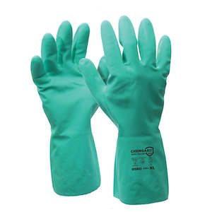 Hand Protection: ChemGard Nitrile Chemical Resistant Spray Gloves Large