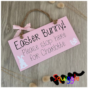Products: Personalised 'Easter Bunny Stop Here' sign (Small) squiggle-art