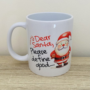 Products: Christmas Mug - Dear Santa, Define Good squiggle-art