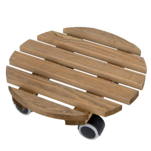 Plant Trolley Wooden Round Natural