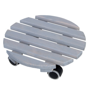 Garden Indoor: Plant Trolley Wooden Round Grey