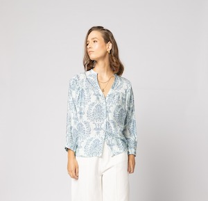 Stacey Clothing: Drama Bloom Blouse Blue Demask