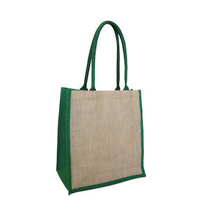 Tote Bags: Ecobags Jute Reusable Grocery Bag - Natural with Green Gusset