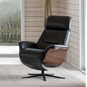 Leather Chairs: IMG Space 5300 motorised recliner, integrated footrest in trend tuxedo