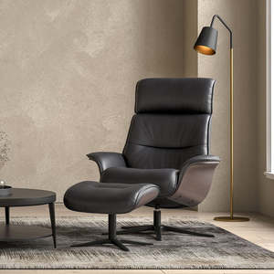 Leather Chairs: IMG space 5300 recliner & ottoman in trend tuxedo