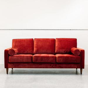 Custom Chanel Sofa: Chanel sofa in theodora rouge
