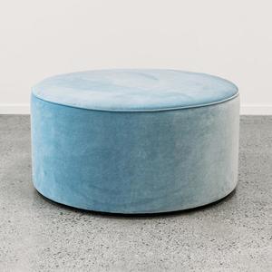 Custom Ottomans: Ghost Large Round Ottoman - Theodora 'Sky'