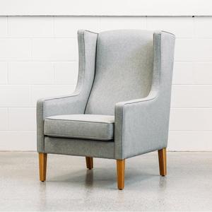 Custom Partridge Chair: Partridge armchair in chambray mist