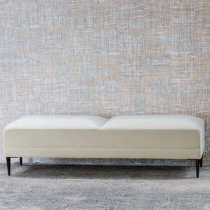 Velvet Ottomans: Renzo velvet ottoman in parchment