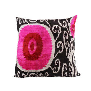 Ikat silk & velvet cushion in pink