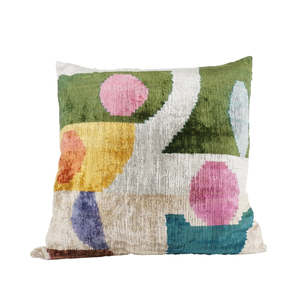 Ikat silk & velvet cushion in multi