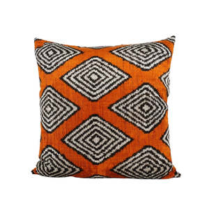 Ikat silk & velvet cushion in geometric pattern