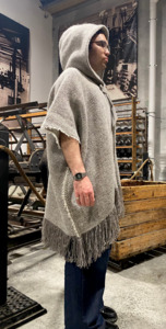 Hoodies Ponchos: BW Ecru Check Poncho