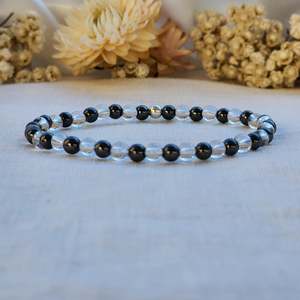 Round Bead Bracelets: Clear Quartz and Hematite | Crystal Layer Bracelet