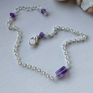 Amethyst Rolo Chain Bracelet | Silver