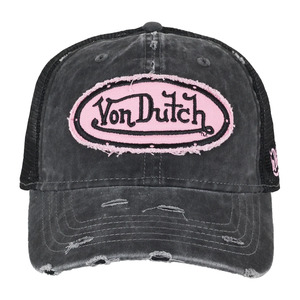 Von Dutch Distressed Unstructured Trucker Cap 'Black/Pink'