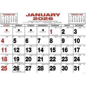 2026 Wall Calendar King Size 354mm X 500mm - Stationery City Office & School Supplies NZ