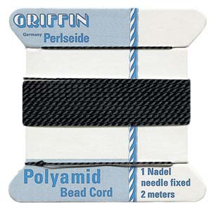 Griffin Bead Cord: Griffin Nylon Bead Cord, Black, Size 3, 0.5mm (2m Card)