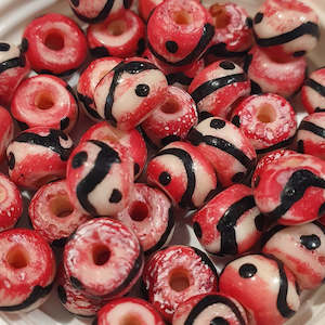 Bone Beads: Bone Bead, Rondelle, Pink with black, 6x8mm (20pcs)