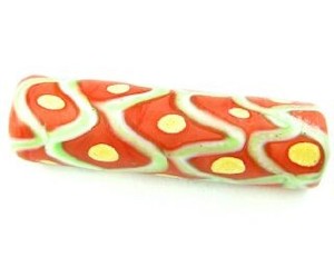 Handmade Glass Beads Chevron Millefiori: Indonesian Millifiori, Tube, Green/Orange, 36x11mm (2pc)