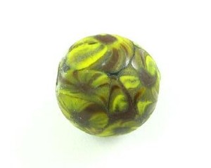 Handmade Glass Beads Chevron Millefiori: Indonesian Millifiori, Round, Yellow/Brown, 15mm (2pc)