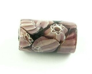 Handmade Glass Beads Chevron Millefiori: Indian Glass, Millifiori, Tube, Amethyst, 25x14mm (10 pcs)