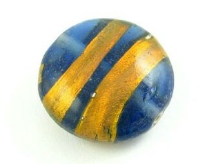 Handmade Glass Beads Foil Gold Spun: Indian Foil, Coin Gold Stripe, Saphhire, 21mm (10pcs)