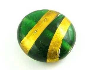 Handmade Glass Beads Foil Gold Spun: Indian Foil, Coin Gold Stripe, Emerald, 21mm (10 pcs)