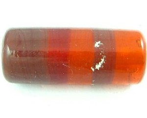 Handmade Glass Beads Lamp Work: Indian Lampwork, Tube Stripe, Red/Orange, 27x11mm (10 pcs)