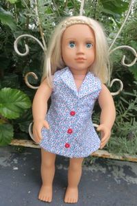 Products: Doll dress, blue and red print, 46cm doll