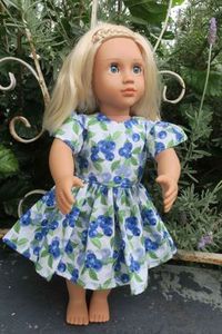 Doll dress, blueberry print, gathered waist, 46cm doll