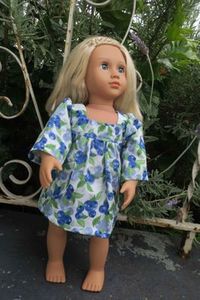 Doll dress, blueberry print, square neck, 46cm doll