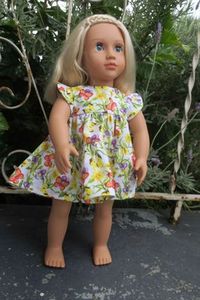 Products: Doll dress, yellow floral, tiered, 46cm doll