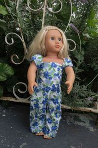 doll overalls, blueberry print, 46cm doll