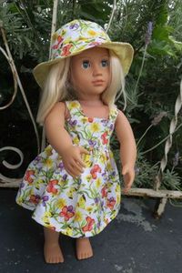 Doll sundress and hat, yellow floral, 46cm doll
