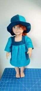 Products: Doll dress and sunhat, blue, square neck, fits 46cm doll