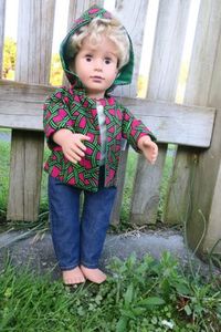 Products: Hooded jacket, green and pink, fits 46cm doll