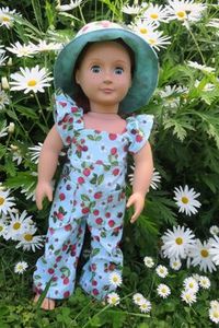 Products: Doll overalls and hat, raspberries, 46cm doll