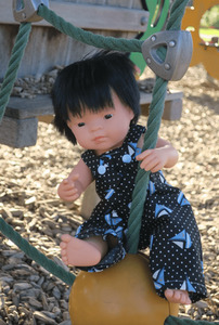 Products: Doll overalls, black with boats, fits 38cm Miniland dolls