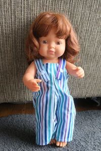 Products: Doll overalls, blue stripe fabric, fits 38cm Miniland dolls