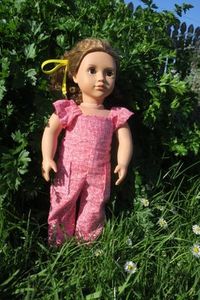 Products: Doll overalls, pink and white, fits 46cm doll